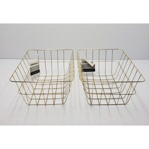 Lot of 2 Closet Essentials Gold Metal Wire Baskets Chic Storage Organization